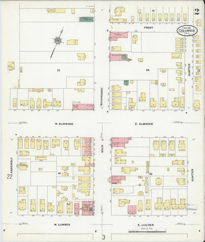 Sanborn Fire Insurance Map from Columbia, Richland County, South Carolina (1910), Sheet #0002 - Complete Map Set gallery image, historic Sanborn map, vintage wall art, South Carolina South Carolina