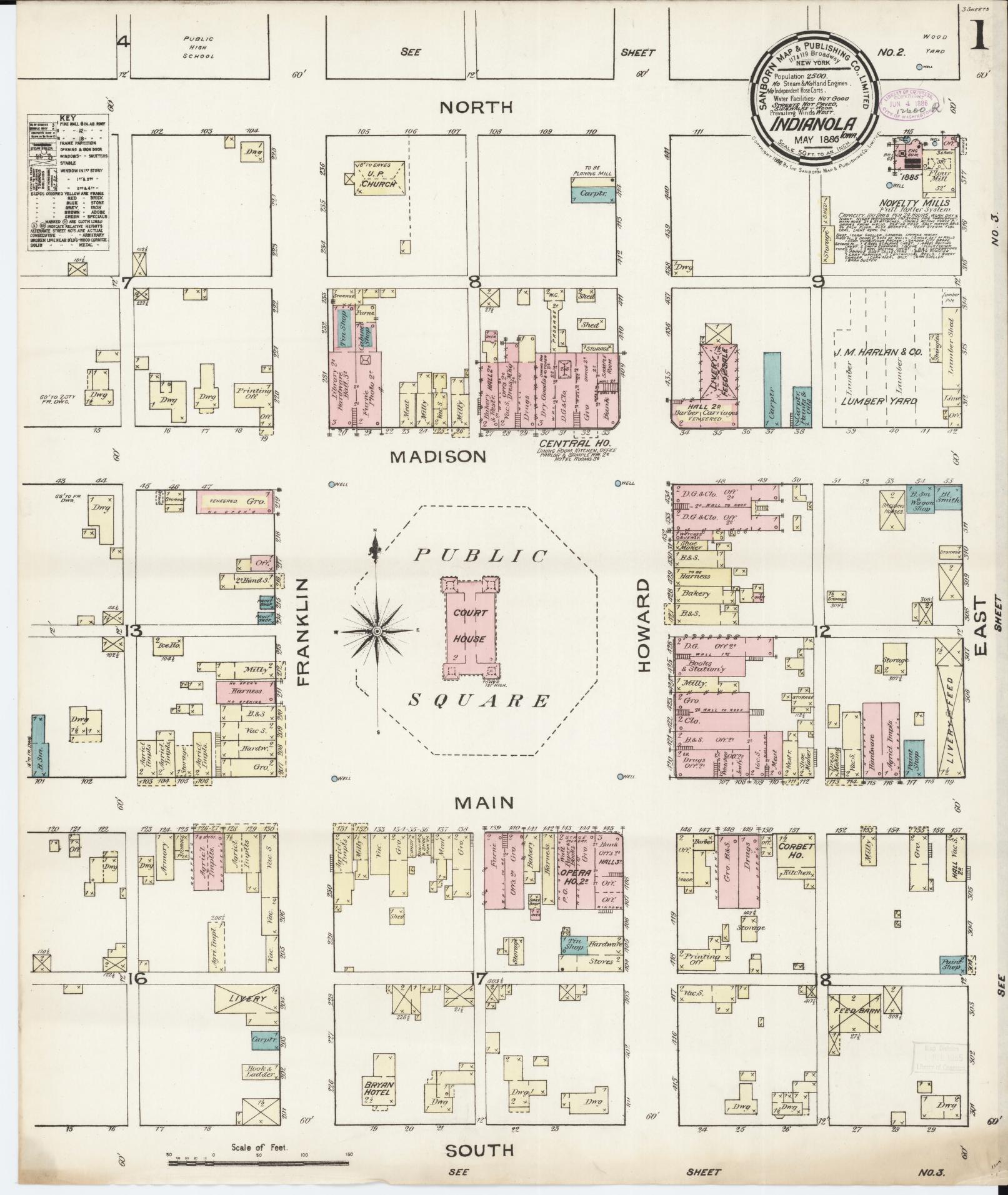 Sanborn Fire Insurance Map from Indianola, Warren County, Iowa (1886), Sheet #0001 - Historic Sanborn Fire Insurance Map Print