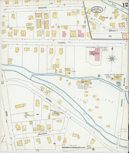 Sanborn Fire Insurance Map from Bristol, Hartford County, Connecticut (1905), Sheet #0012 - Complete Map Set gallery image, historic Sanborn map, vintage wall art, Connecticut Connecticut