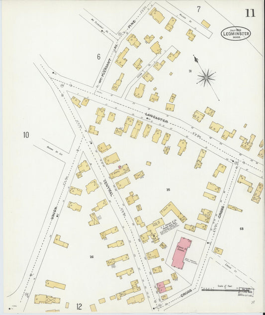 Sanborn Fire Insurance Map from Leominster, Worcester County, Massachusetts (1906), Sheet #0011 - Historic Sanborn Fire Insurance Map Print, vintage old map wall art, antique decor, genealogy gift, Massachusetts Massachusetts map