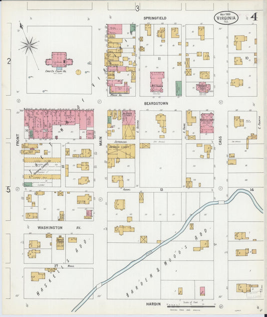 Sanborn Fire Insurance Map from Virginia, Cass County, Illinois (1900), Sheet #0004 - Historic Sanborn Fire Insurance Map Print, vintage old map wall art, antique decor, genealogy gift, Illinois Illinois map