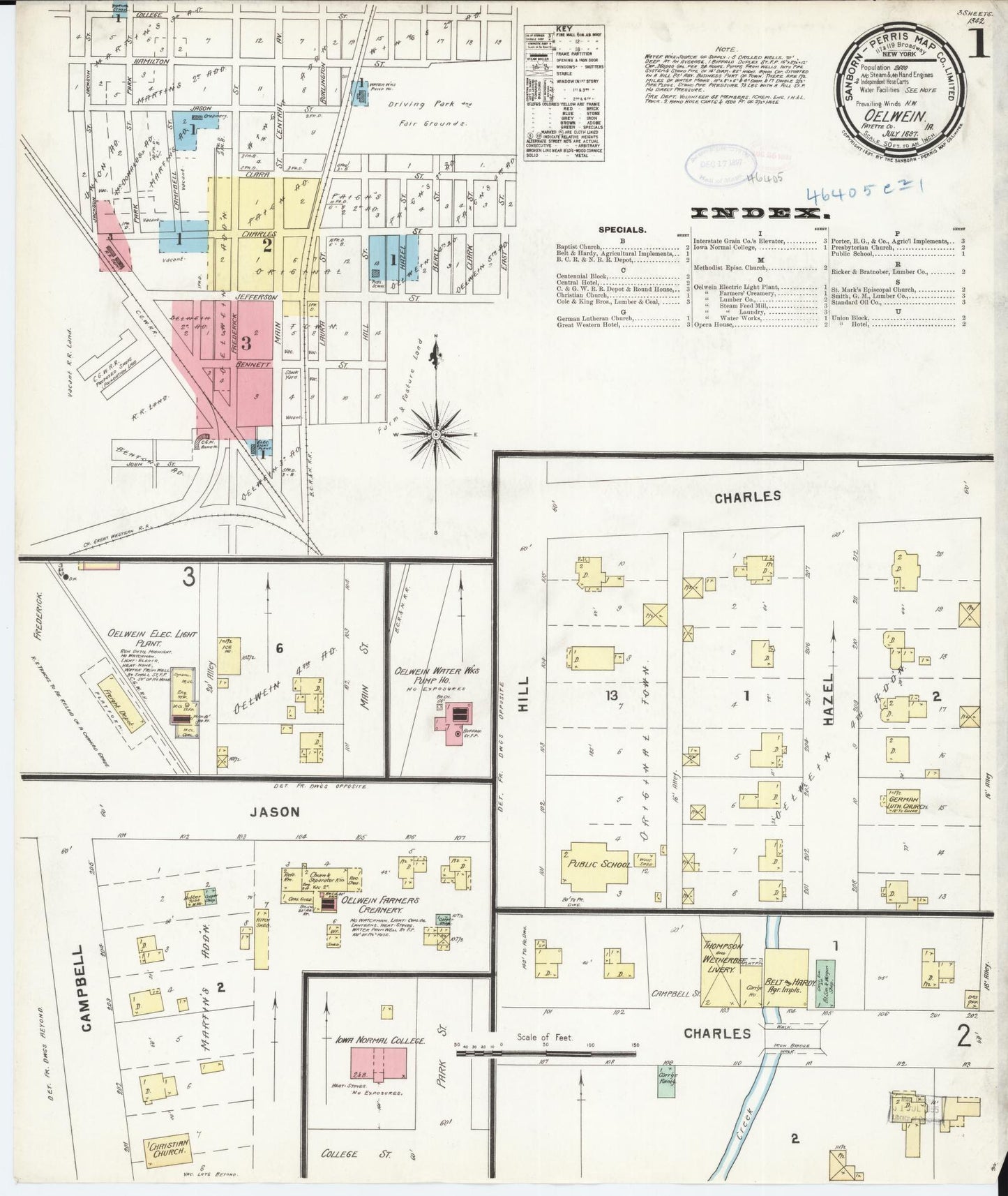 Sanborn Fire Insurance Map from Oelwein, Fayette County, Iowa (1897), Sheet #0001 - Historic Sanborn Fire Insurance Map Print