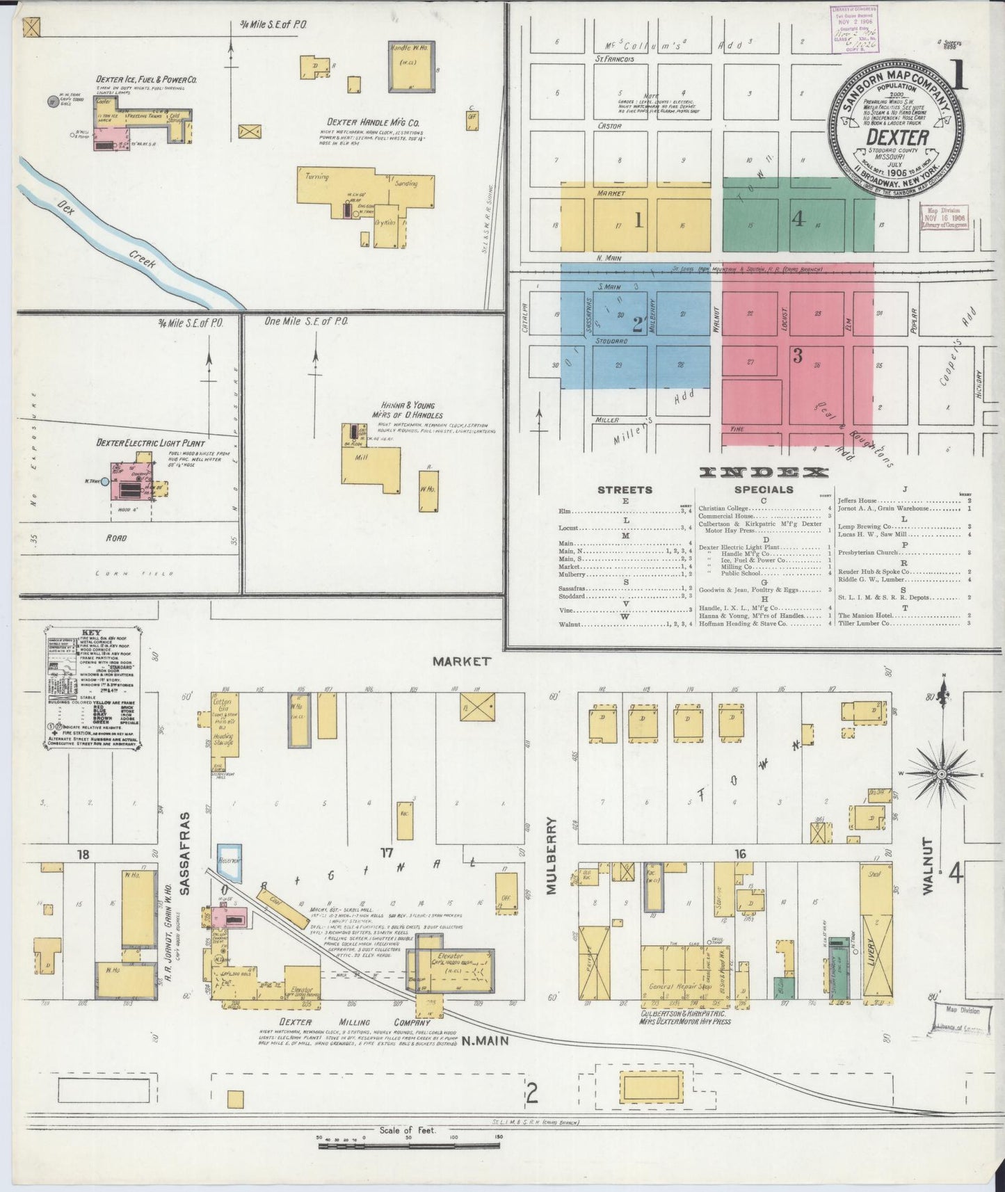 Sanborn Fire Insurance Map from Dexter, Stoddard County, Missouri (1906), Sheet #0001 - Historic Sanborn Fire Insurance Map Print, vintage old map wall art, antique decor, genealogy gift, Missouri Missouri map