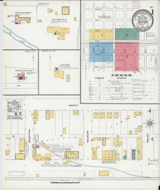 Sanborn Fire Insurance Map from Dexter, Stoddard County, Missouri (1906), Sheet #0001 - Historic Sanborn Fire Insurance Map Print, vintage old map wall art, antique decor, genealogy gift, Missouri Missouri map