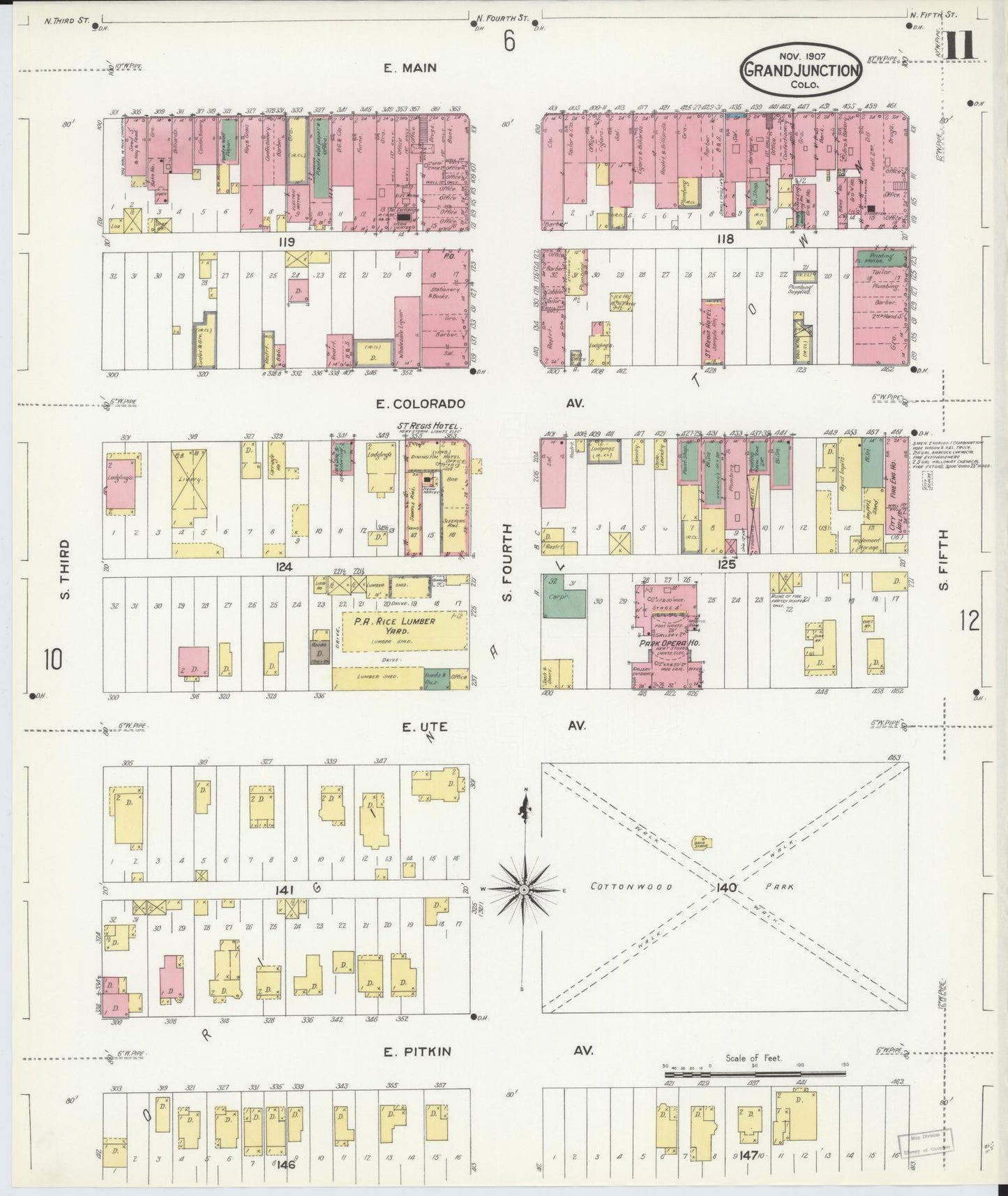 Sanborn Fire Insurance Map from Grand Junction, Mesa County, Colorado (1907), Sheet #0011 - Historic Sanborn Fire Insurance Map Print, vintage old map wall art, antique decor, genealogy gift, Colorado Colorado map