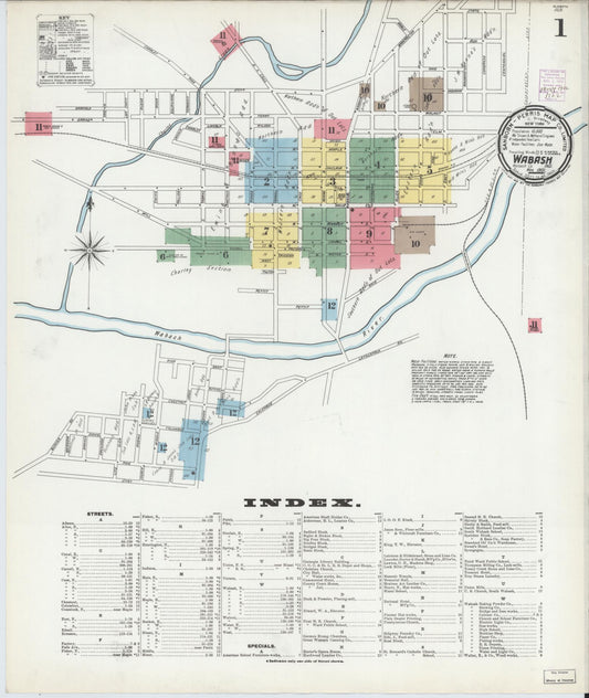 Sanborn Fire Insurance Map from Wabash, Wabash County, Indiana (1901), Sheet #0001 - Historic Sanborn Fire Insurance Map Print, vintage old map wall art, antique decor, genealogy gift, Indiana Indiana map