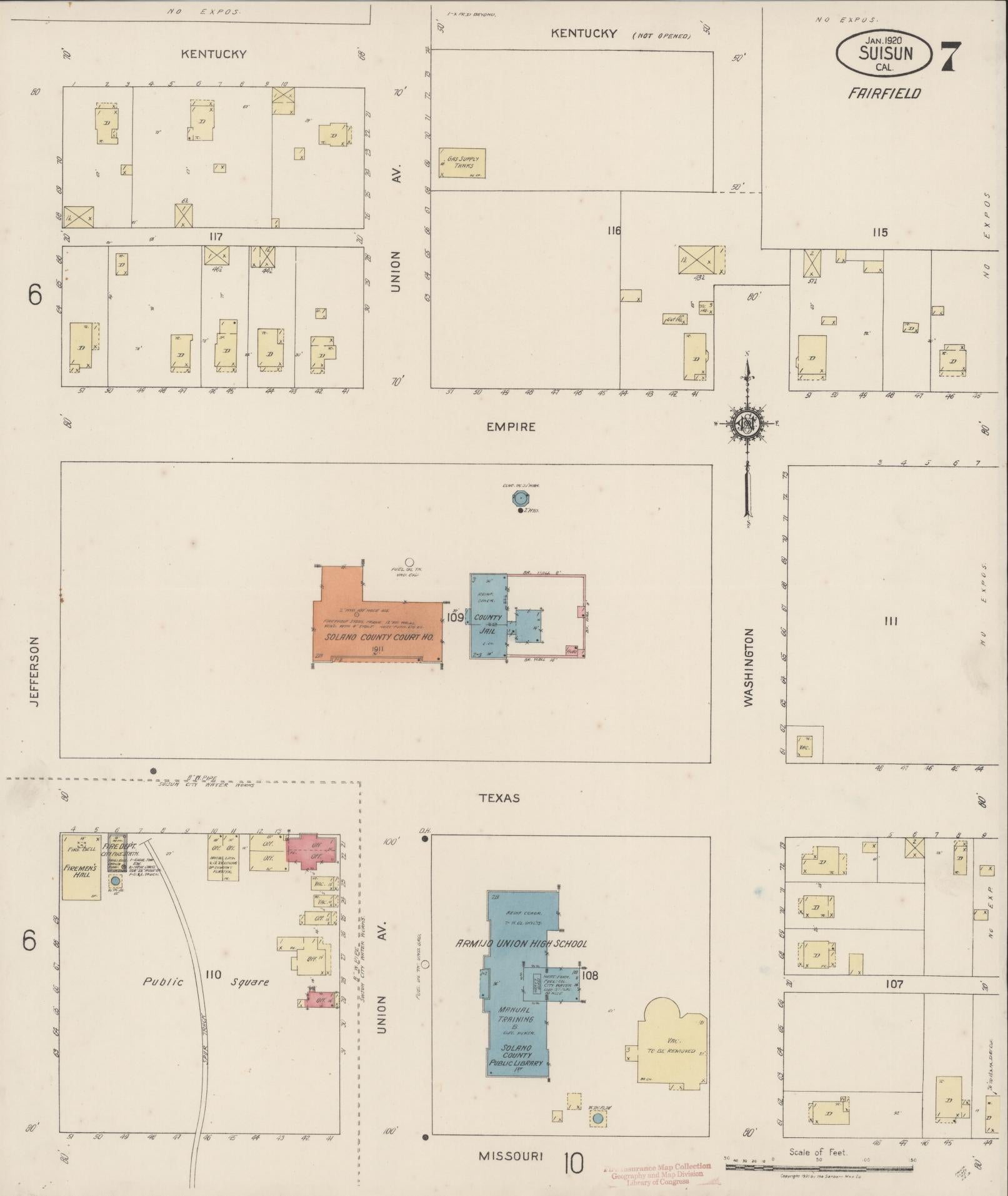 Sanborn Fire Insurance Map from Suisun, Solano County, California (1920), Sheet #0007 - Complete Map Set gallery image, historic Sanborn map, vintage wall art, California California