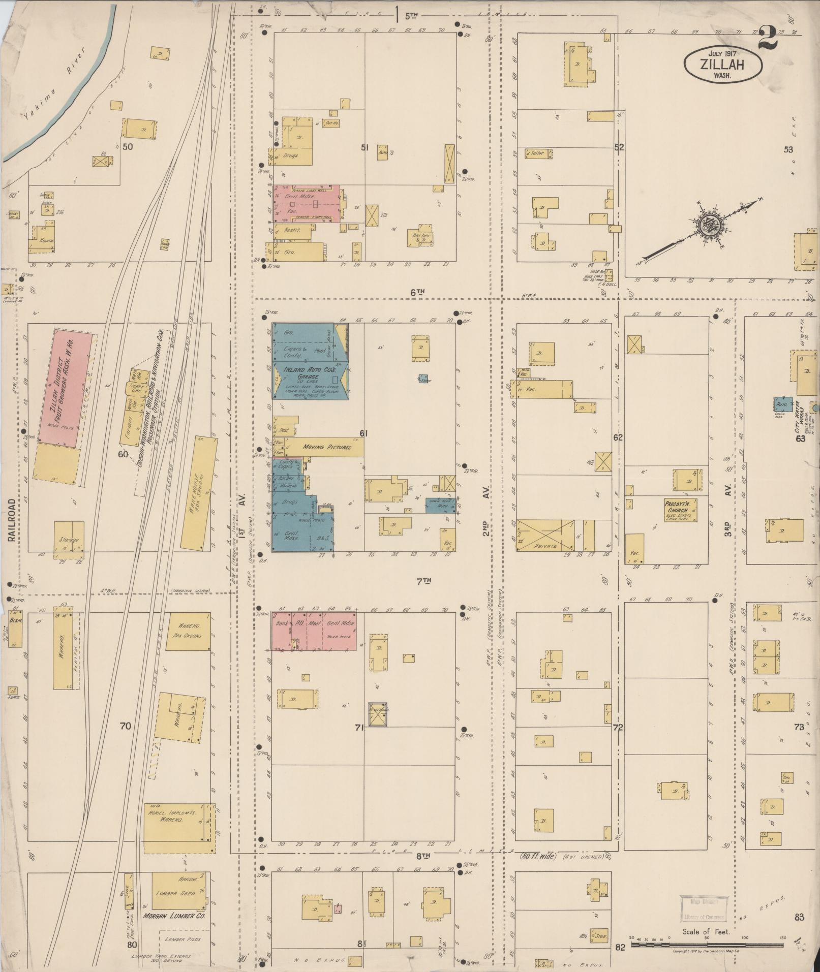 Sanborn Fire Insurance Map from Zillah, Yakima County, Washington (1917), Sheet #0002 - Complete Map Set gallery image, historic Sanborn map, vintage wall art, Washington Washington
