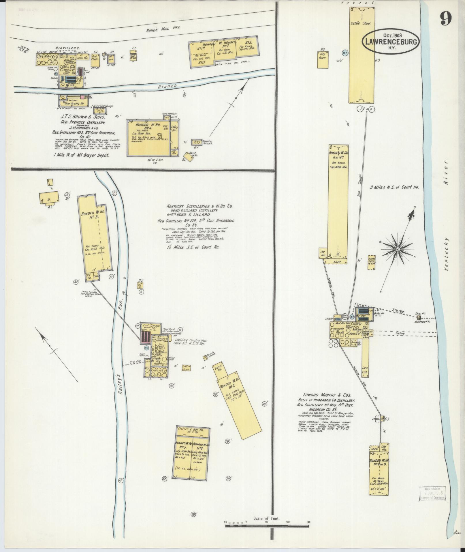 Sanborn Fire Insurance Map from Lawrenceburg, Anderson County, Kentucky (1903), Sheet #0009 - Historic Sanborn Fire Insurance Map Print, vintage old map wall art, antique decor, genealogy gift, Kentucky Kentucky map