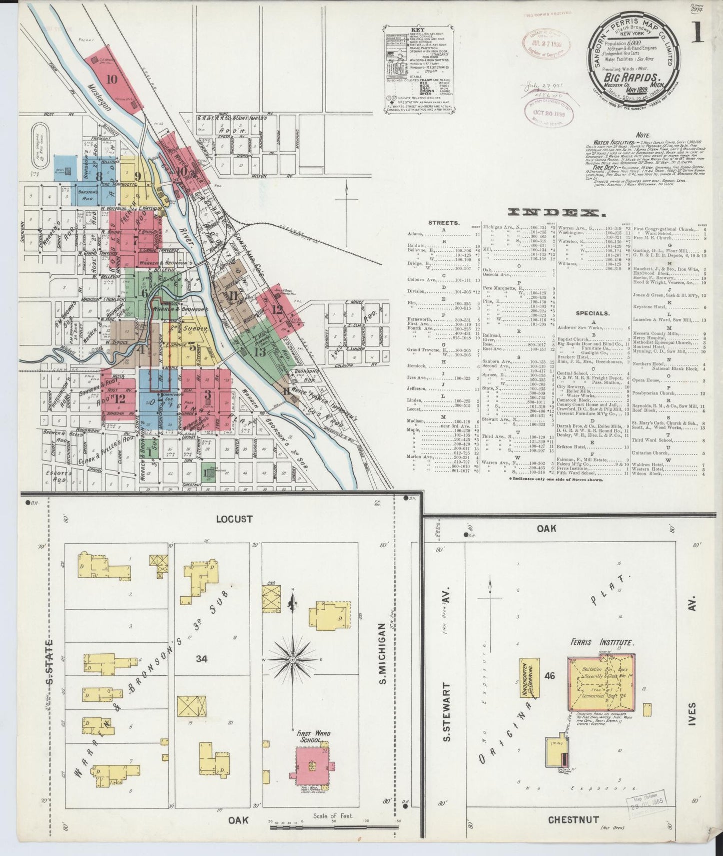 Sanborn Fire Insurance Map from Big Rapids, Mecosta County, Michigan (1899), Sheet #0001 - Complete Map Set gallery image, historic Sanborn map, vintage wall art, Michigan Michigan