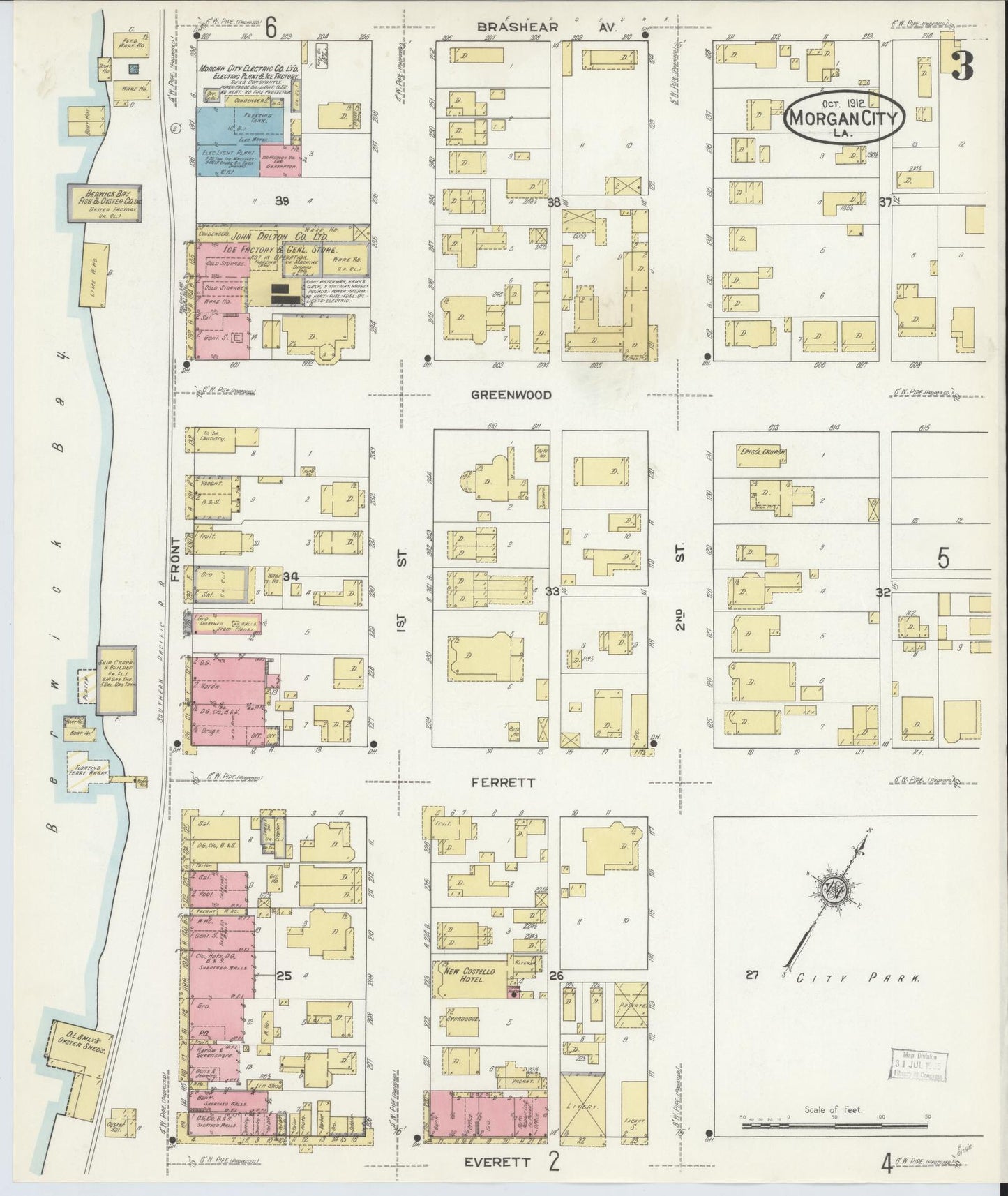 Sanborn Fire Insurance Map from Morgan City, Saint Mary Parish, Louisiana (1912), Sheet #0003 - Complete Map Set gallery image, historic Sanborn map, vintage wall art, Louisiana Louisiana