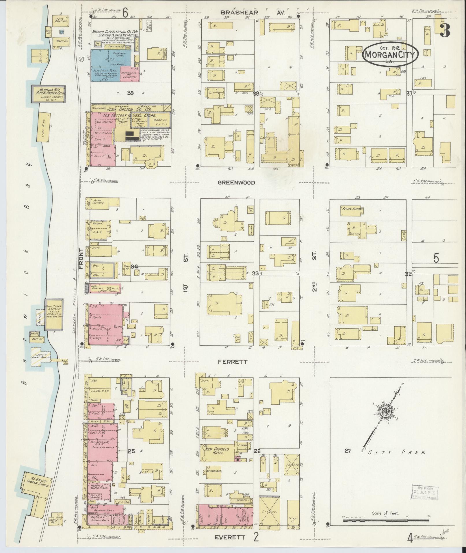 Sanborn Fire Insurance Map from Morgan City, Saint Mary Parish, Louisiana (1912), Sheet #0003 - Complete Map Set gallery image, historic Sanborn map, vintage wall art, Louisiana Louisiana