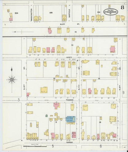 Sanborn Fire Insurance Map from Stroudsburg, Monroe County, Pennsylvania (1905), Sheet #0008 - Historic Sanborn Fire Insurance Map Print, vintage old map wall art, antique decor, genealogy gift, Pennsylvania Pennsylvania map