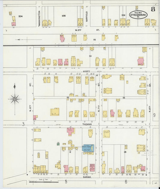 Sanborn Fire Insurance Map from Stroudsburg, Monroe County, Pennsylvania (1905), Sheet #0008 - Historic Sanborn Fire Insurance Map Print, vintage old map wall art, antique decor, genealogy gift, Pennsylvania Pennsylvania map
