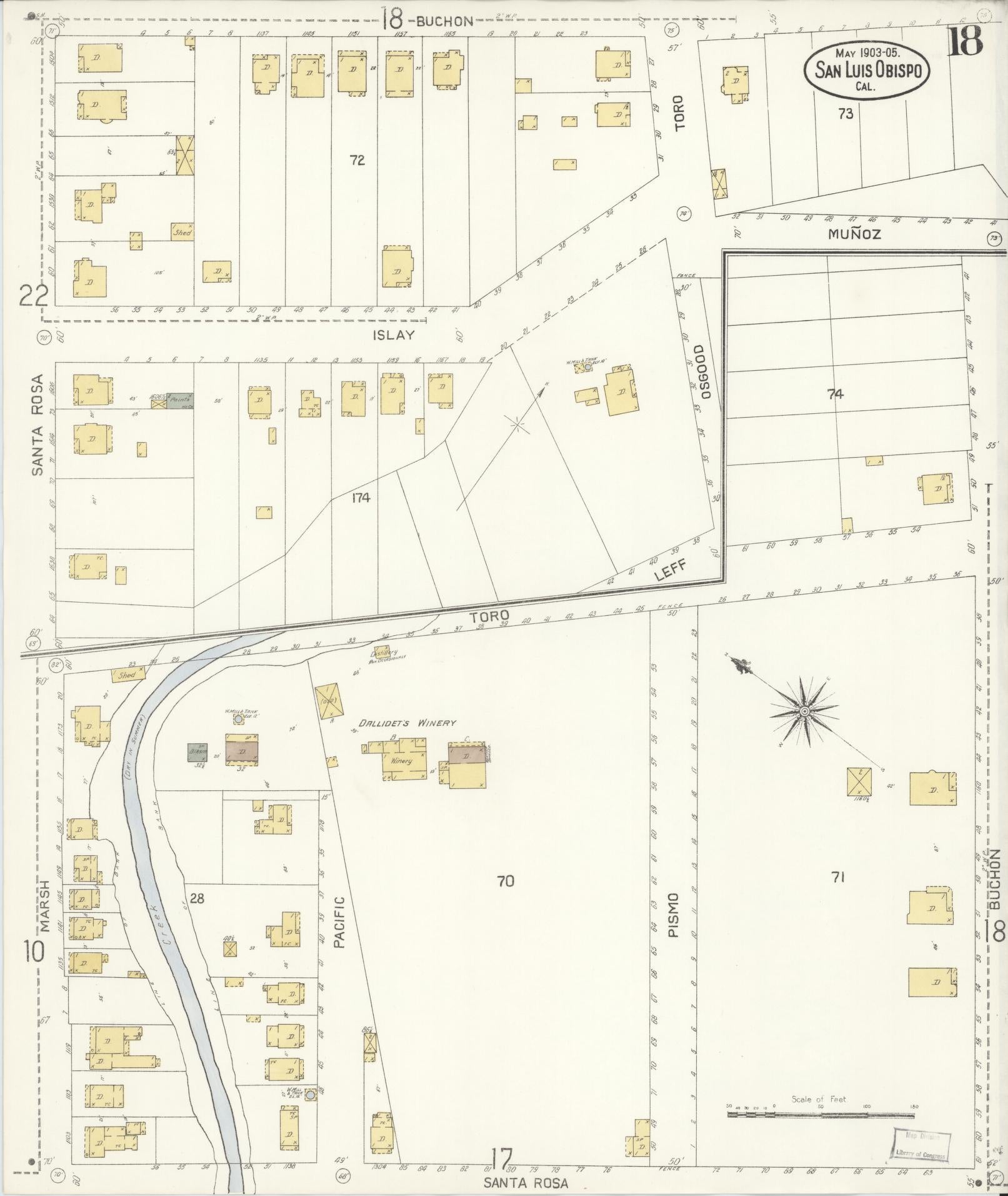 Sanborn Fire Insurance Map from San Luis Obispo, San Luis Obispo County, California (1905), Sheet #0018 - Complete Map Set gallery image, historic Sanborn map, vintage wall art, California California