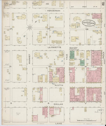 Sanborn Fire Insurance Map from Jefferson, Marion County, Texas (1885), Sheet #0002 - Historic Sanborn Fire Insurance Map Print, vintage old map wall art, antique decor, genealogy gift, Texas Texas map
