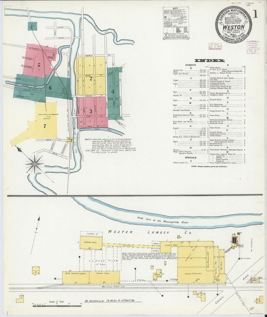 Sanborn Fire Insurance Map from Weston, Lewis County, West Virginia (1907), Sheet #0001 - Complete Map Set gallery image, historic Sanborn map, vintage wall art, West Virginia West Virginia