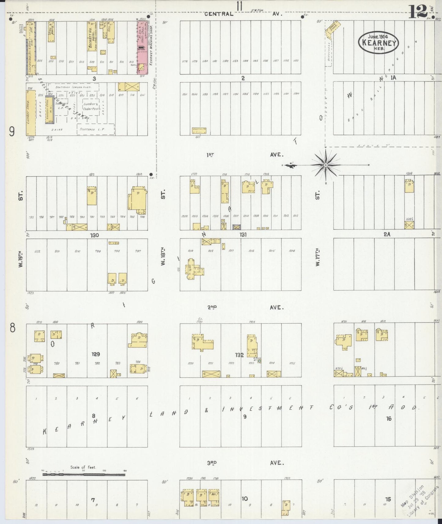 Sanborn Fire Insurance Map from Kearney, Buffalo County, Nebraska (1904), Sheet #0012 - Historic Sanborn Fire Insurance Map Print, vintage old map wall art, antique decor, genealogy gift, Nebraska Nebraska map