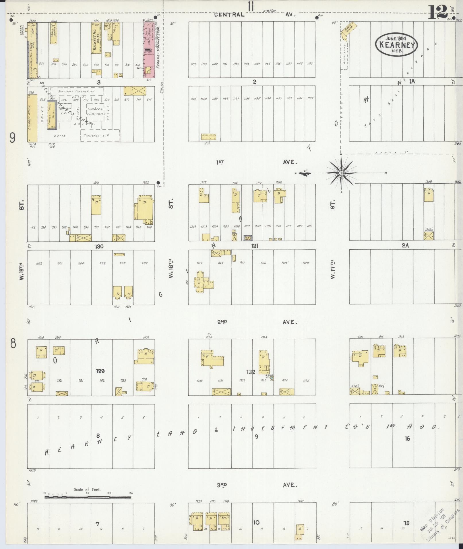 Sanborn Fire Insurance Map from Kearney, Buffalo County, Nebraska (1904), Sheet #0012 - Historic Sanborn Fire Insurance Map Print, vintage old map wall art, antique decor, genealogy gift, Nebraska Nebraska map