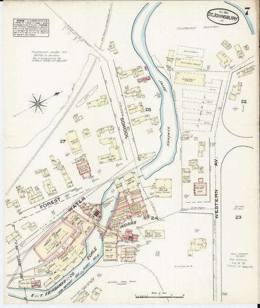 Sanborn Fire Insurance Map from Saint Johnsbury, Caledonia County, Vermont (1884), Sheet #0007 - Historic Sanborn Fire Insurance Map Print, vintage old map wall art, antique decor, genealogy gift, Vermont Vermont map
