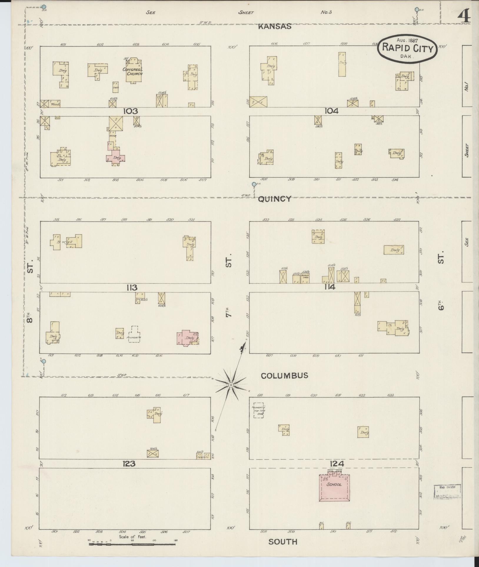 Sanborn Fire Insurance Map from Rapid City, Pennington County, South Dakota (1887), Sheet #0004 - Complete Map Set gallery image, historic Sanborn map, vintage wall art, South Dakota South Dakota