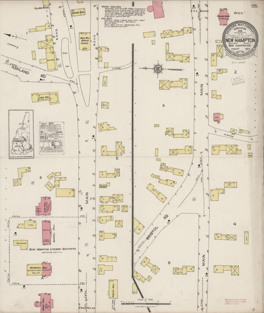 Sanborn Fire Insurance Map from New Hampton, Belknap County, New Hampshire (1923), Sheet #0001 - Historic Sanborn Fire Insurance Map Print, vintage old map wall art, antique decor, genealogy gift, New Hampshire New Hampshire map