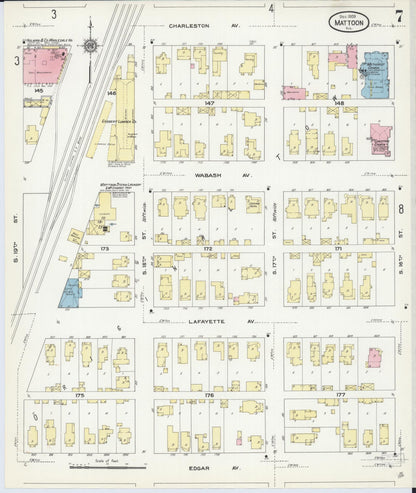 Sanborn Fire Insurance Map from Mattoon, Coles County, Illinois (1909), Sheet #0007 - Complete Map Set gallery image, historic Sanborn map, vintage wall art, Illinois Illinois