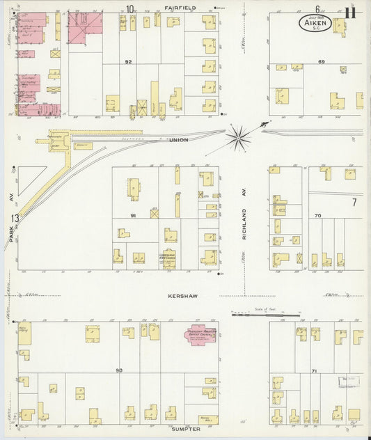 Sanborn Fire Insurance Map from Aiken, Aiken County, South Carolina (1909), Sheet #0011 - Historic Sanborn Fire Insurance Map Print, vintage old map wall art, antique decor, genealogy gift, South Carolina South Carolina map