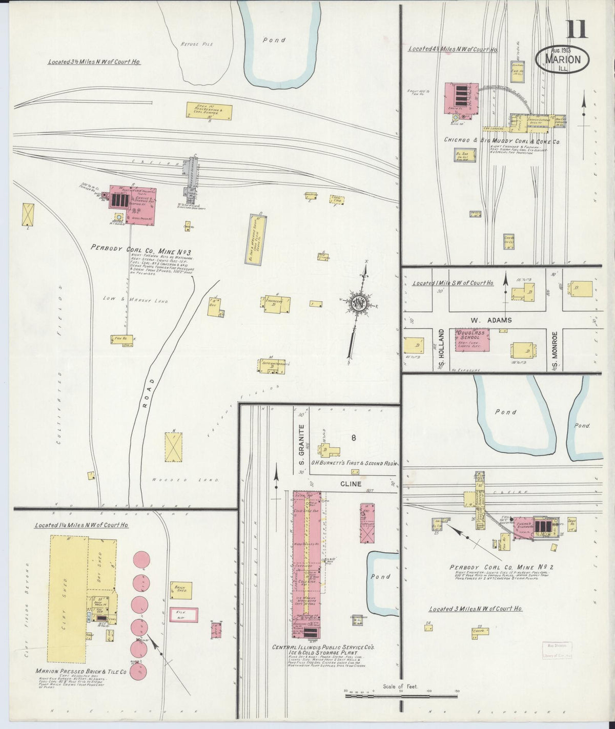 Sanborn Fire Insurance Map from Marion, Williamson County, Illinois (1913), Sheet #0011 - Complete Map Set gallery image, historic Sanborn map, vintage wall art, Illinois Illinois