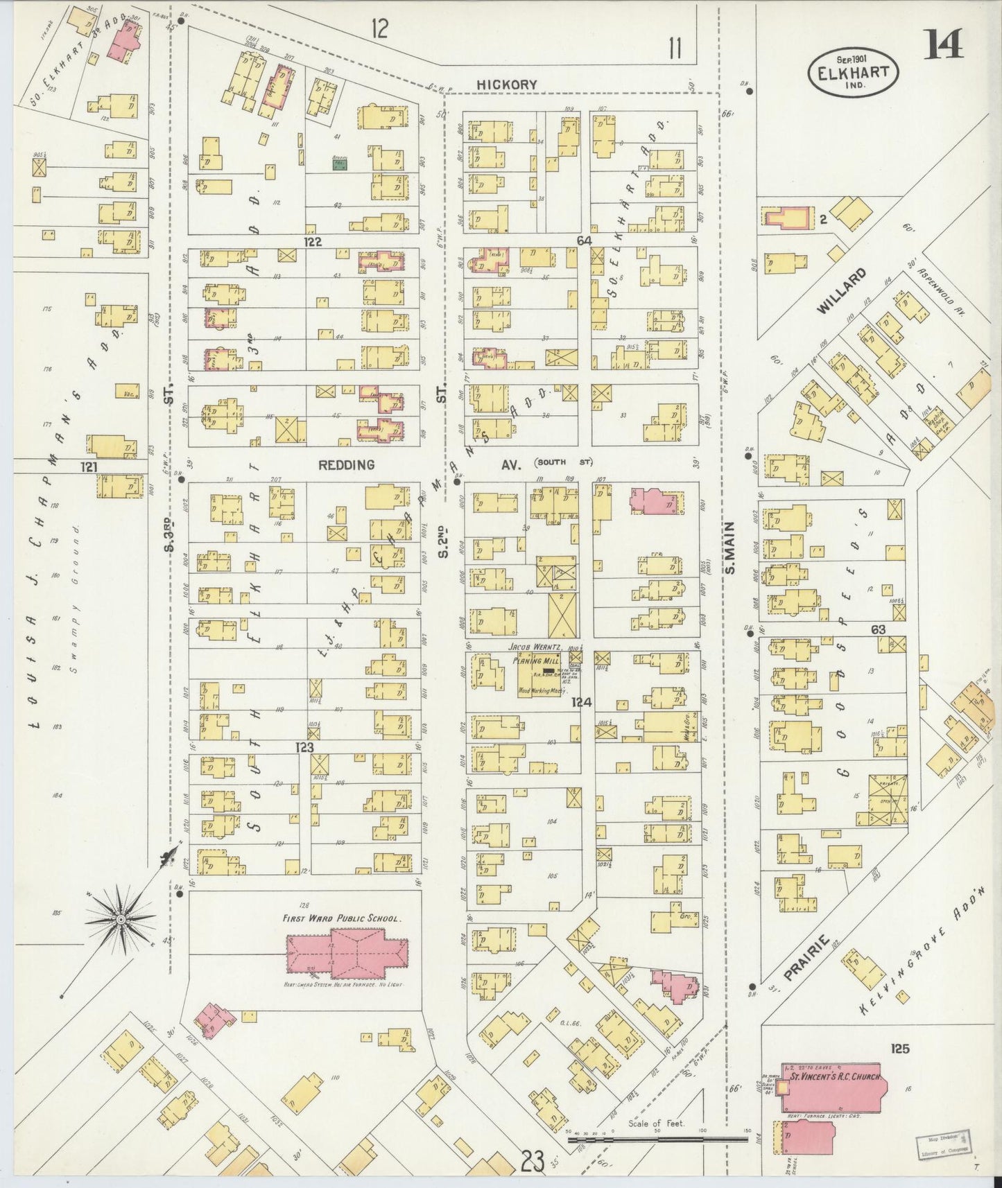 Sanborn Fire Insurance Map from Elkhart, Elkhart County, Indiana (1901), Sheet #0014 - Complete Map Set gallery image, historic Sanborn map, vintage wall art, Indiana Indiana