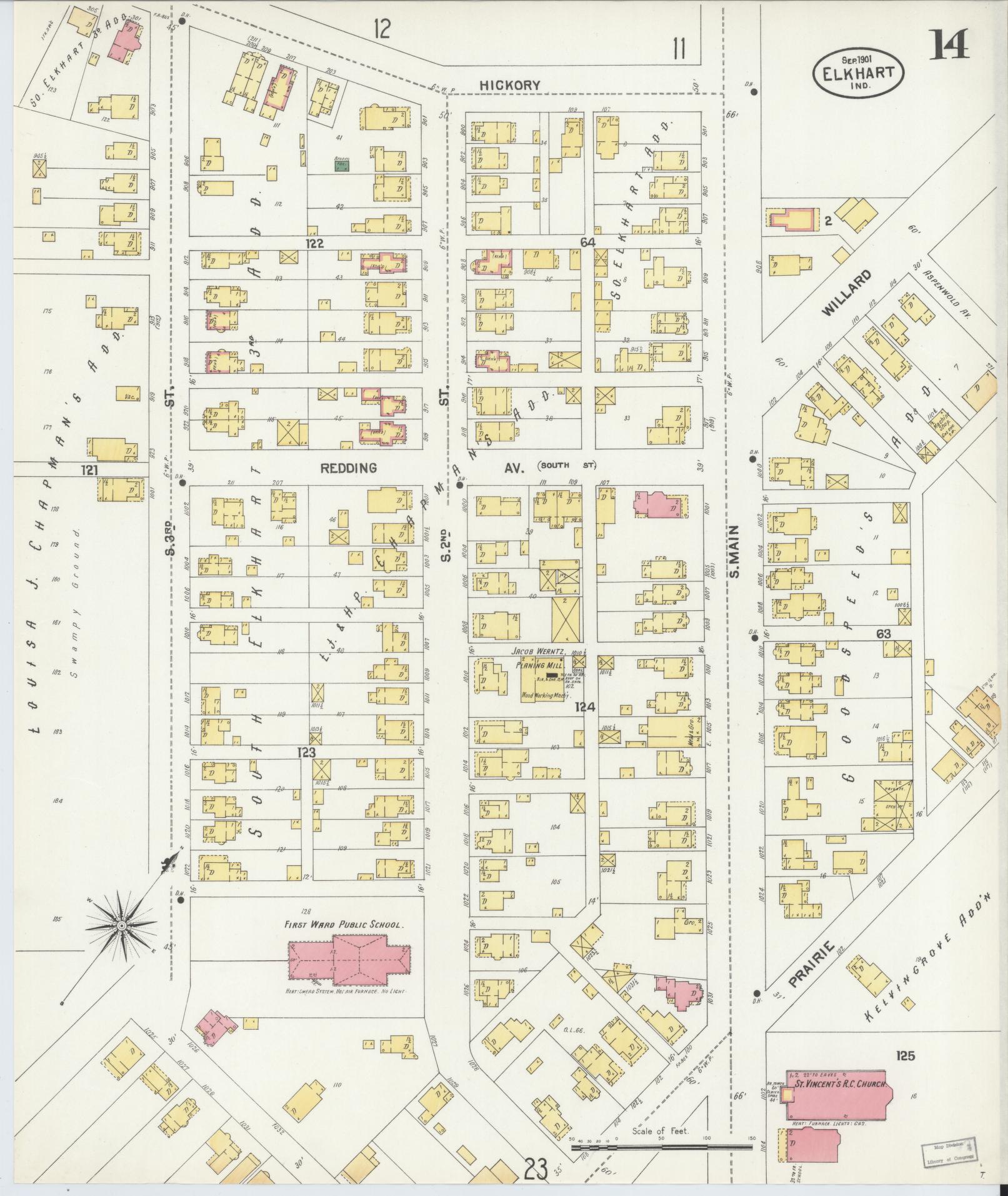 Sanborn Fire Insurance Map from Elkhart, Elkhart County, Indiana (1901), Sheet #0014 - Complete Map Set gallery image, historic Sanborn map, vintage wall art, Indiana Indiana