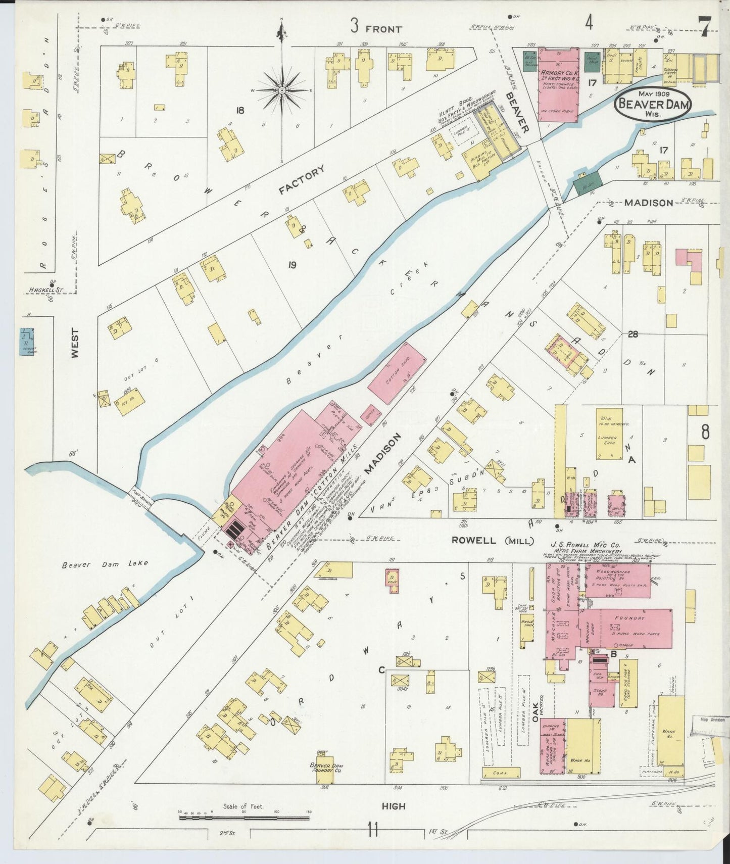 Sanborn Fire Insurance Map from Beaver Dam, Dodge County, Wisconsin (1909), Sheet #0007 - Complete Map Set gallery image, historic Sanborn map, vintage wall art, Wisconsin Wisconsin