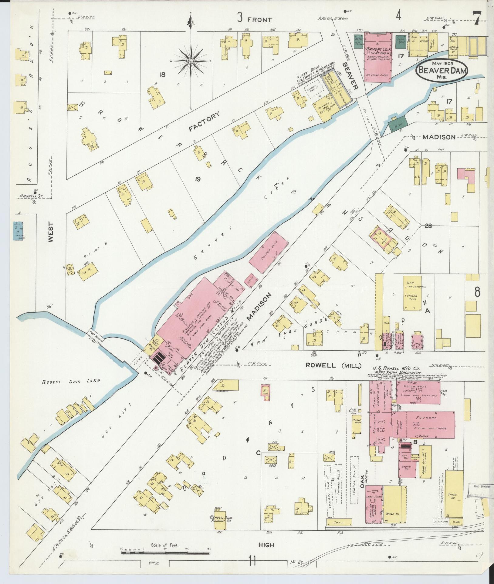 Sanborn Fire Insurance Map from Beaver Dam, Dodge County, Wisconsin (1909), Sheet #0007 - Complete Map Set gallery image, historic Sanborn map, vintage wall art, Wisconsin Wisconsin