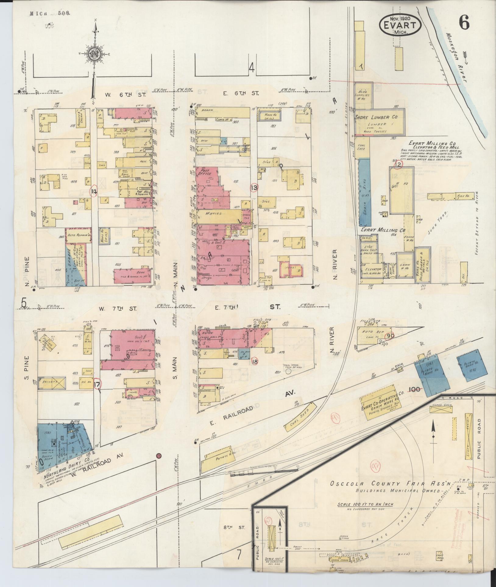 Sanborn Fire Insurance Map from Evart, Osceola County, Michigan (1942), Sheet #0006 - Historic Sanborn Fire Insurance Map Print, vintage old map wall art, antique decor, genealogy gift, Michigan Michigan map