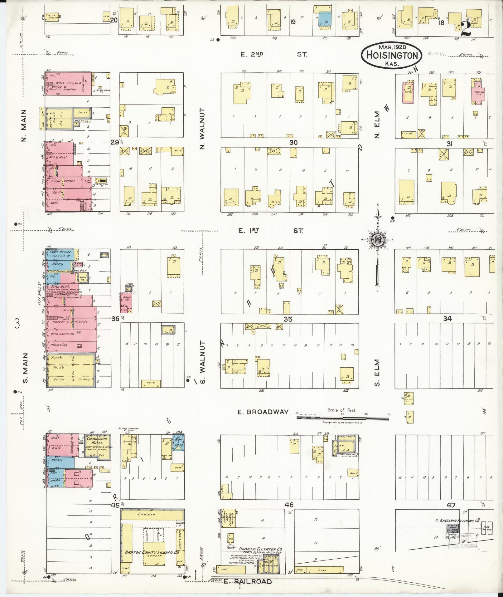 Sanborn Fire Insurance Map from Hoisington, Barton County, Kansas (1920), Sheet #0002 - Complete Map Set gallery image, historic Sanborn map, vintage wall art, Kansas Kansas