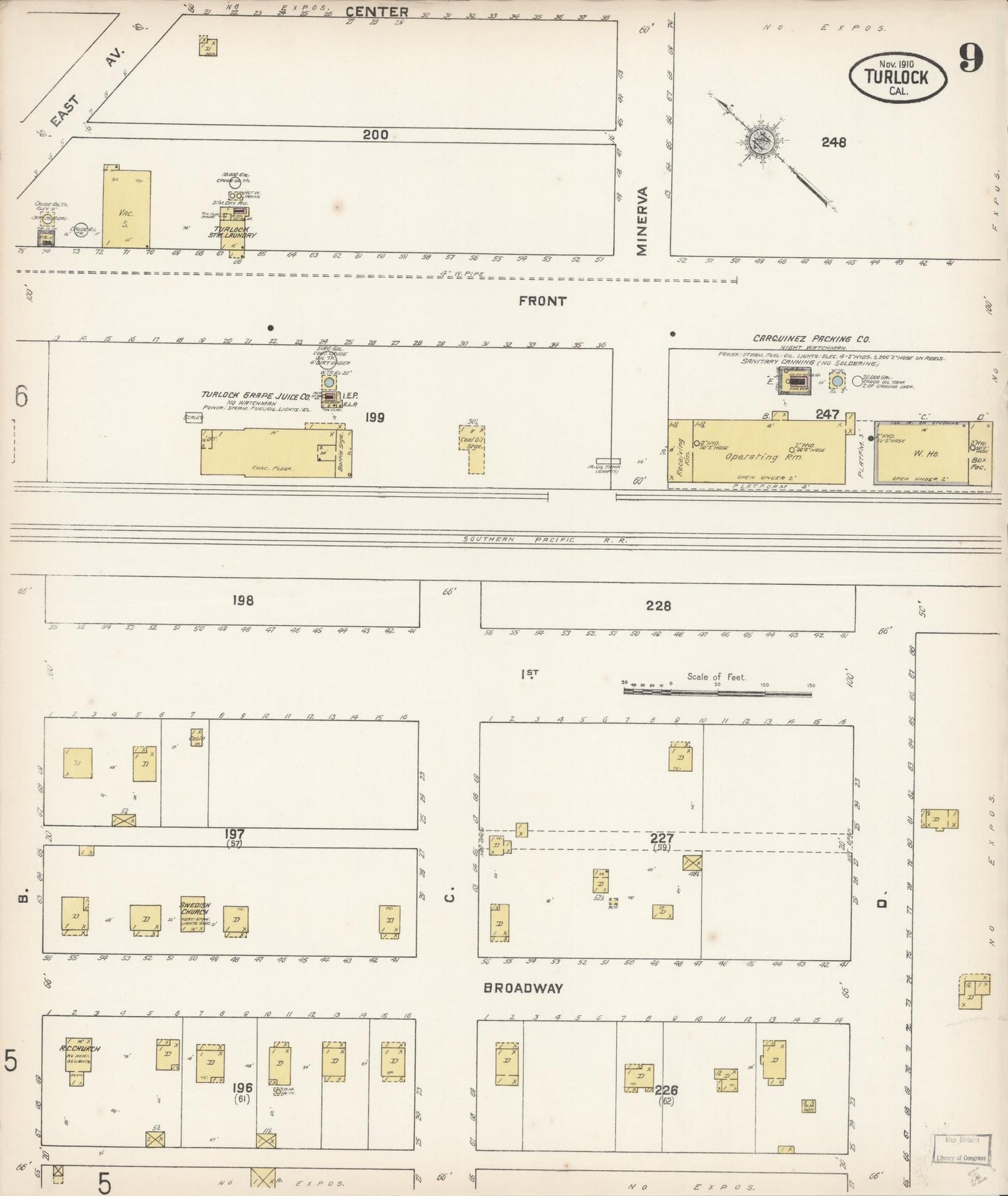 Sanborn Fire Insurance Map from Turlock, Stanislaus County, California (1910), Sheet #0009 - Complete Map Set gallery image, historic Sanborn map, vintage wall art, California California