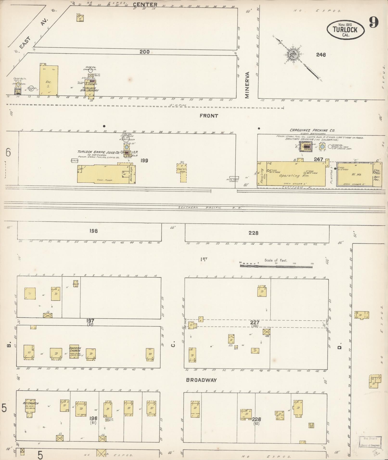 Sanborn Fire Insurance Map from Turlock, Stanislaus County, California (1910), Sheet #0009 - Complete Map Set gallery image, historic Sanborn map, vintage wall art, California California