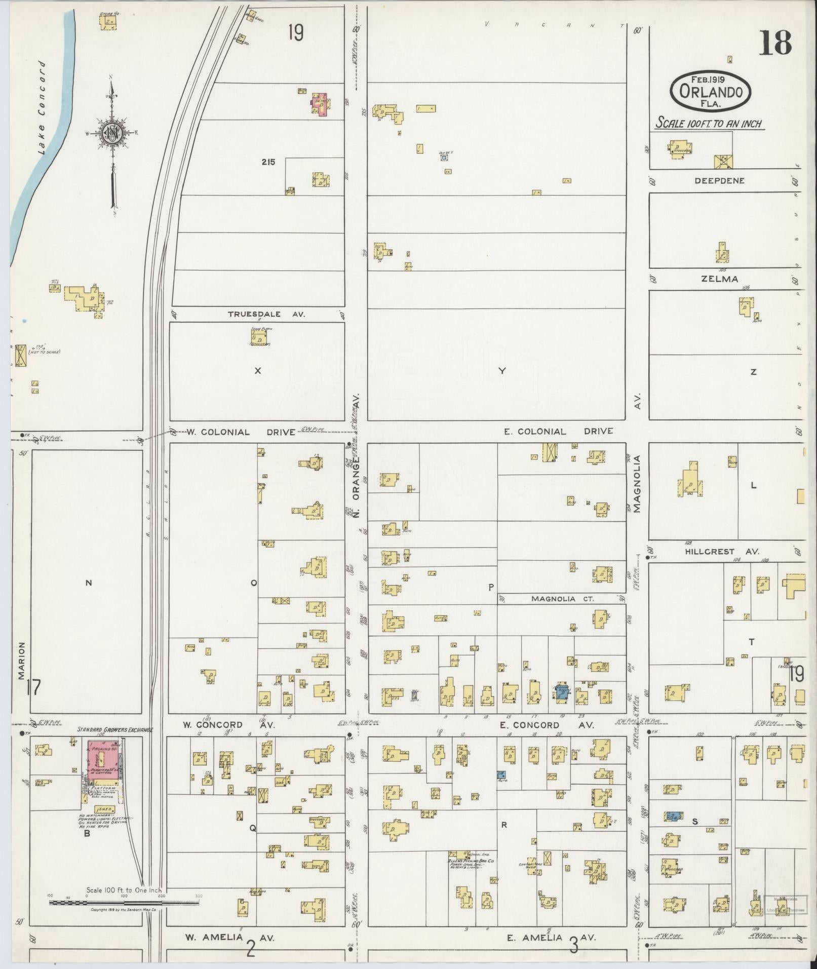 Sanborn Fire Insurance Map from Orlando, Orange County, Florida (1919), Sheet #0018 - Historic Sanborn Fire Insurance Map Print, vintage old map wall art, antique decor, genealogy gift, Florida Florida map