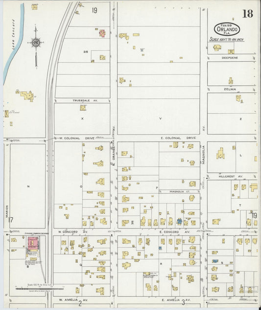 Sanborn Fire Insurance Map from Orlando, Orange County, Florida (1919), Sheet #0018 - Historic Sanborn Fire Insurance Map Print, vintage old map wall art, antique decor, genealogy gift, Florida Florida map