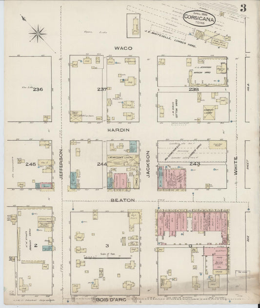 Sanborn Fire Insurance Map from Corsicana, Navarro County, Texas (1885), Sheet #0003 - Historic Sanborn Fire Insurance Map Print, vintage old map wall art, antique decor, genealogy gift, Texas Texas map