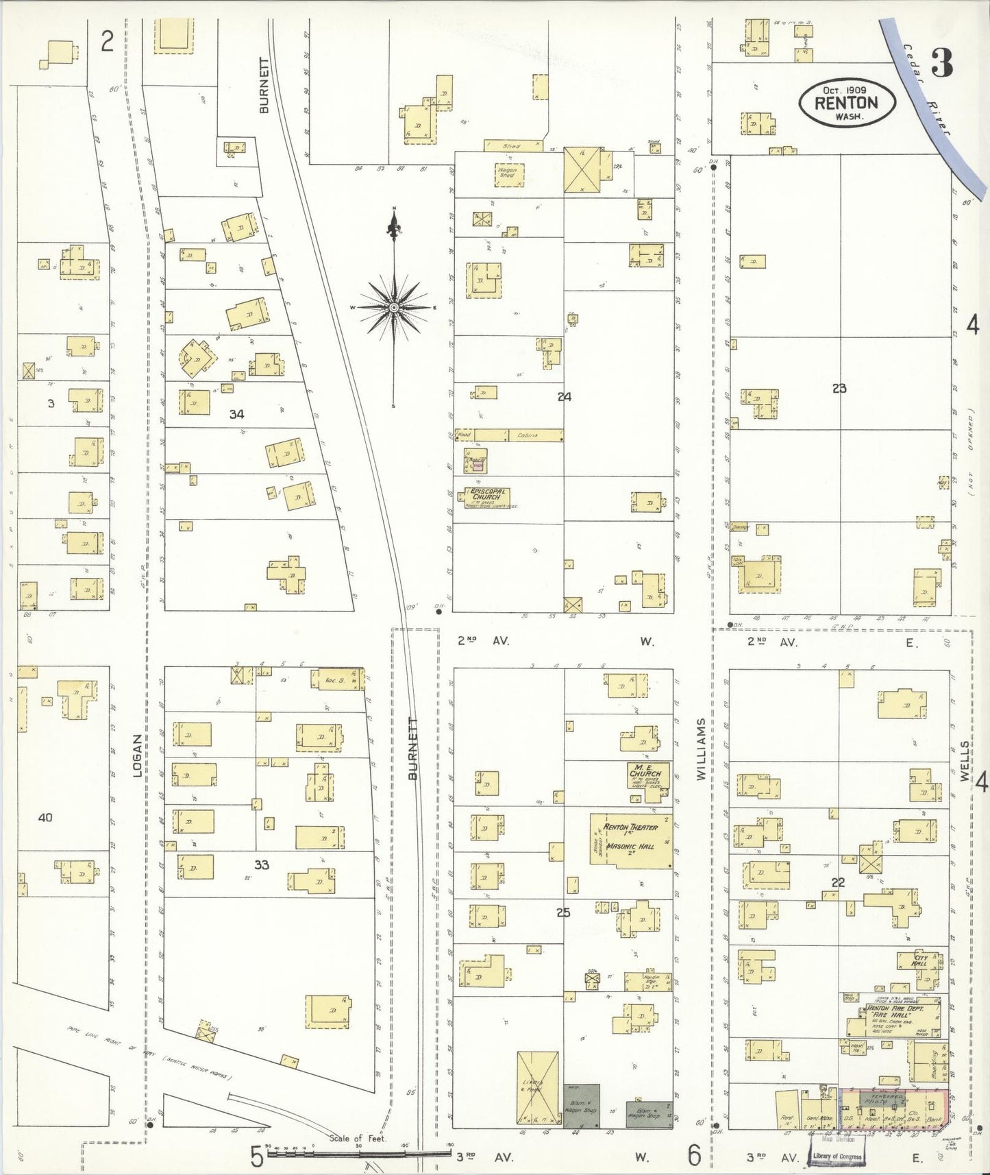 Sanborn Fire Insurance Map from Renton, King County, Washington (1909), Sheet #0003 - Complete Map Set gallery image, historic Sanborn map, vintage wall art, Washington Washington