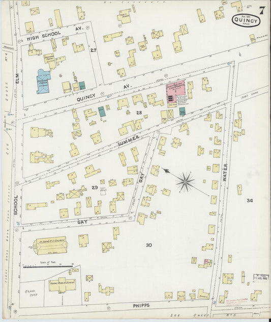 Sanborn Fire Insurance Map from Quincy, Norfolk County, Massachusetts (1891), Sheet #0007 - Historic Sanborn Fire Insurance Map Print, vintage old map wall art, antique decor, genealogy gift, Massachusetts Massachusetts map