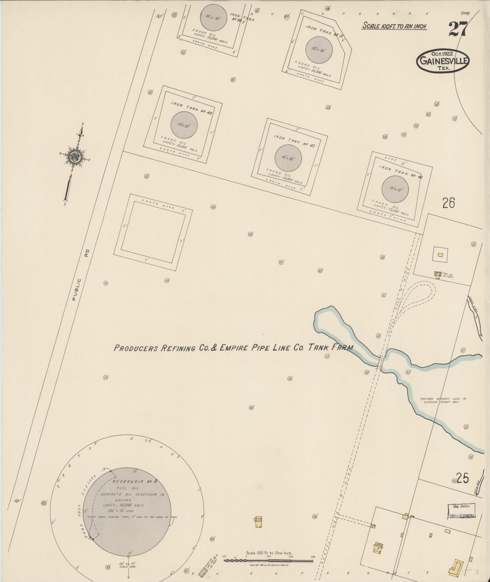 Sanborn Fire Insurance Map from Gainesville, Cooke County, Texas (1922), Sheet #0027 - Historic Sanborn Fire Insurance Map Print, vintage old map wall art, antique decor, genealogy gift, Texas Texas map