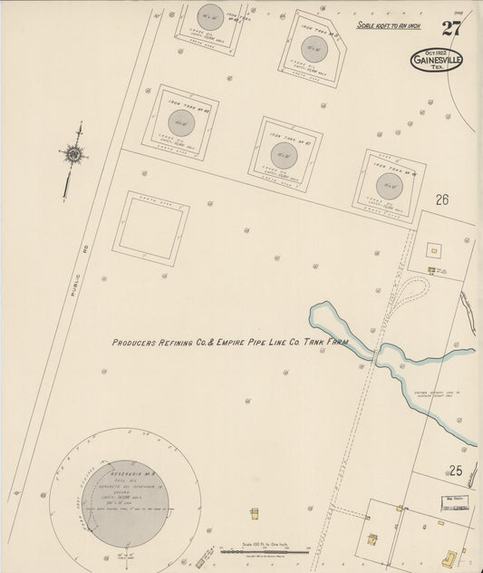 Sanborn Fire Insurance Map from Gainesville, Cooke County, Texas (1922), Sheet #0027 - Historic Sanborn Fire Insurance Map Print, vintage old map wall art, antique decor, genealogy gift, Texas Texas map
