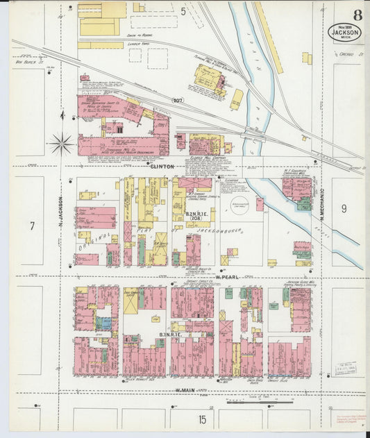 Sanborn Fire Insurance Map from Jackson, Jackson County, Michigan (1899), Sheet #0008 - Historic Sanborn Fire Insurance Map Print, vintage old map wall art, antique decor, genealogy gift, Michigan Michigan map
