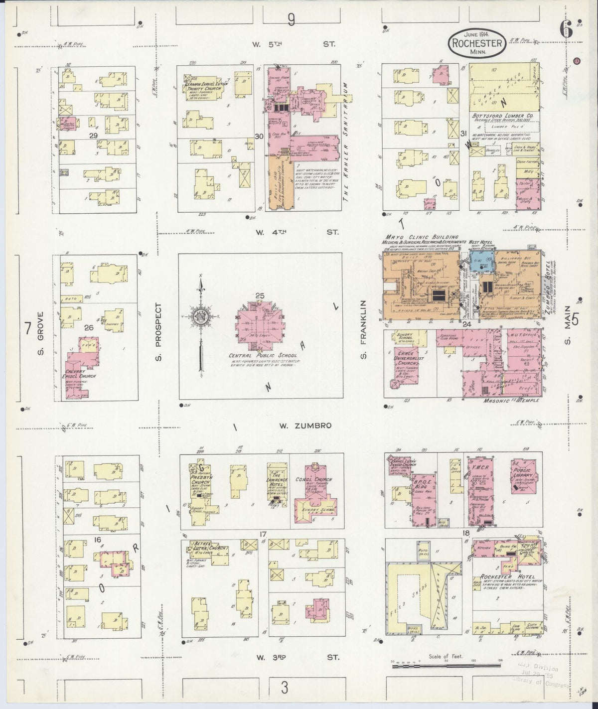 Sanborn Fire Insurance Map from Rochester, Olmsted County, Minnesota (1914), Sheet #0006 - Historic Sanborn Fire Insurance Map Print, vintage old map wall art, antique decor, genealogy gift, Minnesota Minnesota map