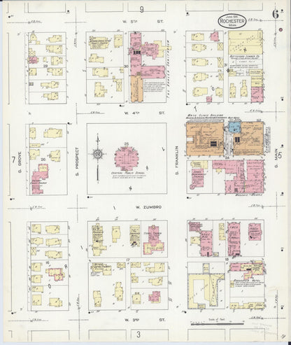 Sanborn Fire Insurance Map from Rochester, Olmsted County, Minnesota (1914), Sheet #0006 - Historic Sanborn Fire Insurance Map Print, vintage old map wall art, antique decor, genealogy gift, Minnesota Minnesota map