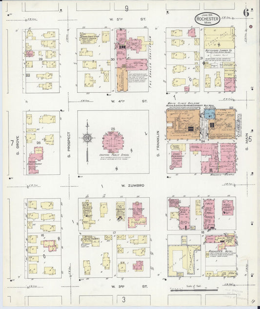 Sanborn Fire Insurance Map from Rochester, Olmsted County, Minnesota (1914), Sheet #0006 - Historic Sanborn Fire Insurance Map Print, vintage old map wall art, antique decor, genealogy gift, Minnesota Minnesota map