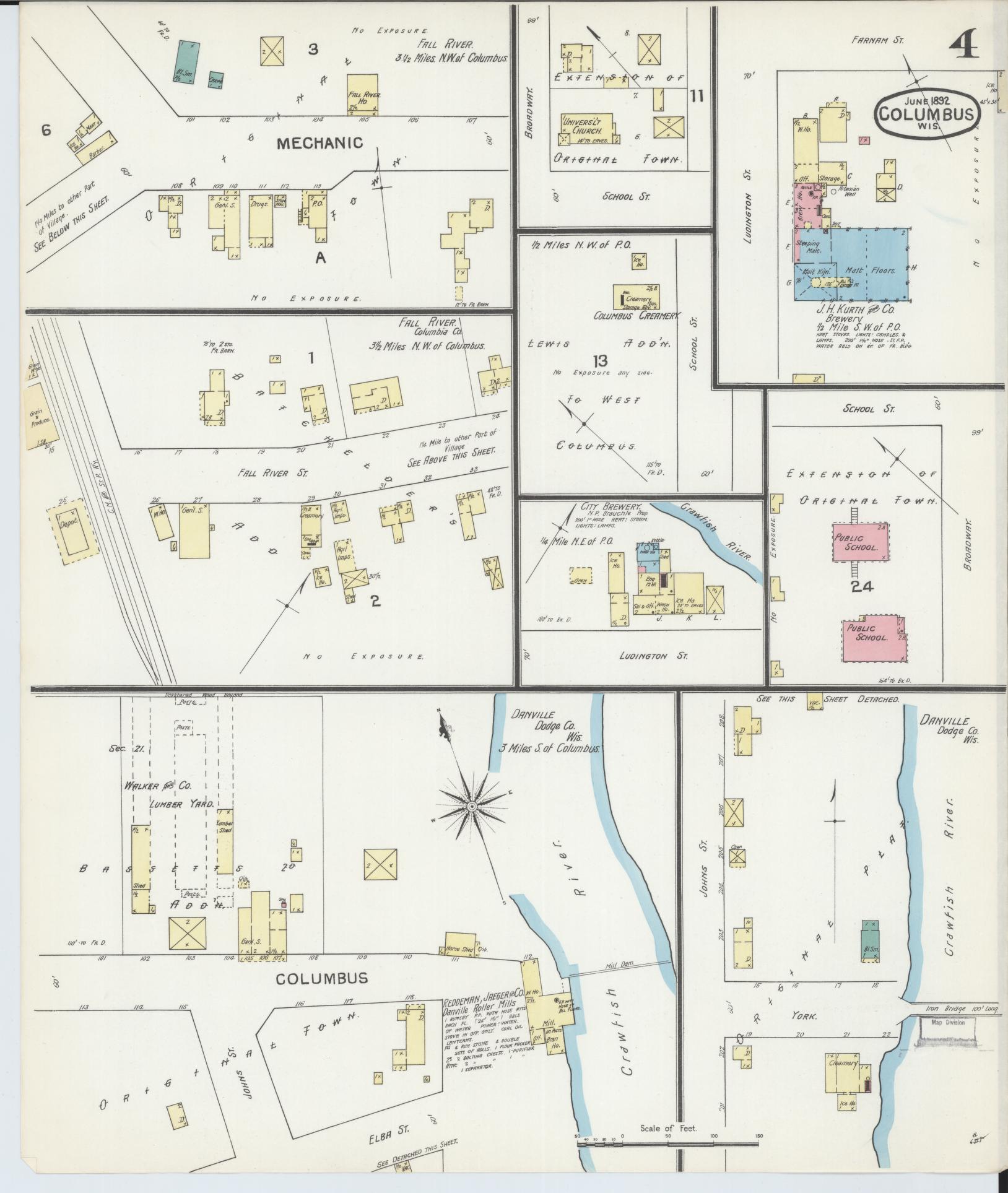 Sanborn Fire Insurance Map from Columbus, Columbia and Dodge County, Wisconsin (1892), Sheet #0004 - Complete Map Set gallery image, historic Sanborn map, vintage wall art, Wisconsin Wisconsin