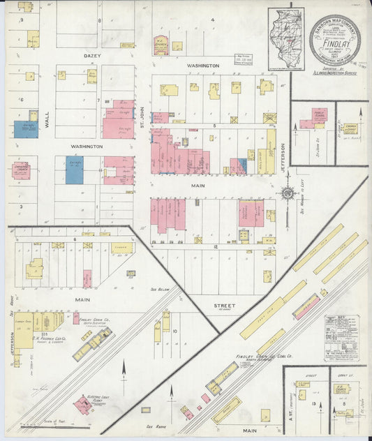 Sanborn Fire Insurance Map from Findlay, Shelby County, Illinois (1917), Sheet #0001 - Historic Sanborn Fire Insurance Map Print, vintage old map wall art, antique decor, genealogy gift, Illinois Illinois map